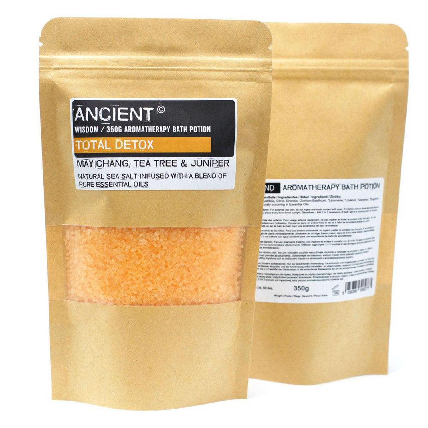 Total Detox Bath Salts | May Chang, Tea Tree & Juniper - Total Detox Bath Salt blend with May Chang (Tranquillity), Tea Tree & Juniper. Relaxes muscles, purifies skin & boosts mood. 350g UK-made. Buy Now at Sacred Remedy
