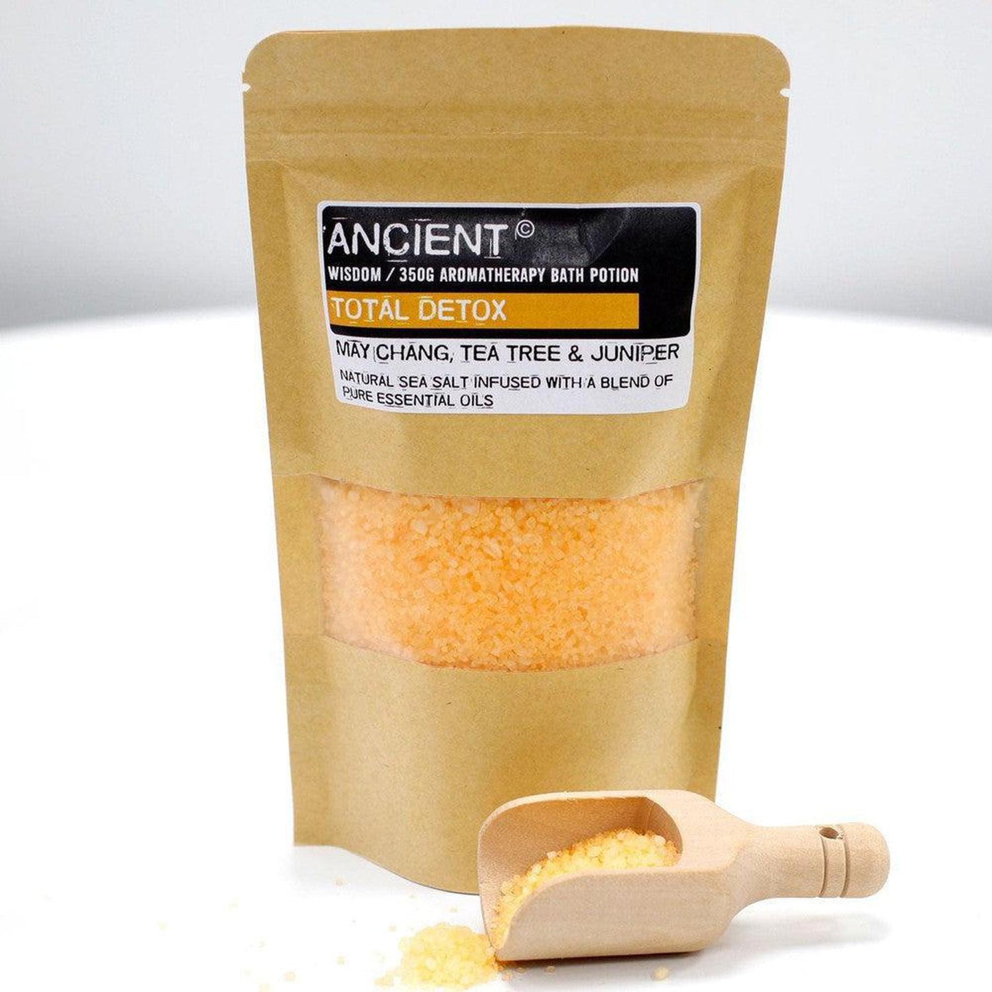 Total Detox: Aromatherapy Bath Salts | Soothing Scents for Luxurious Bath - May Chang is referred to as the oil of tranquillity & has a sweet citrus aroma. Its uplifting properties promote mental & physical well-being. It helps to restore vitality, boosting the mood & increasing energy & helps bring relief to tired, aching muscles. Buy Now at Sacred Remedy