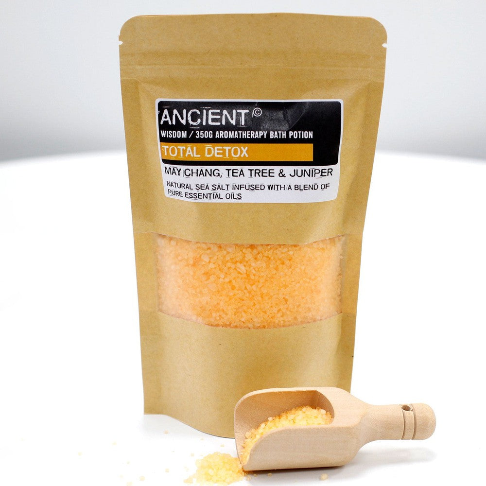 Buy Total Detox: Aromatherapy Bath Salts | Soothing Scents for Luxurious Bath - May Chang is referred to as the oil of tranquillity & has a sweet citrus aroma. Its uplifting properties promote mental & physical well-being. It helps to restore vitality, boosting the mood & increasing energy & helps bring relief to tired, aching muscles. at Sacred Remedy Online