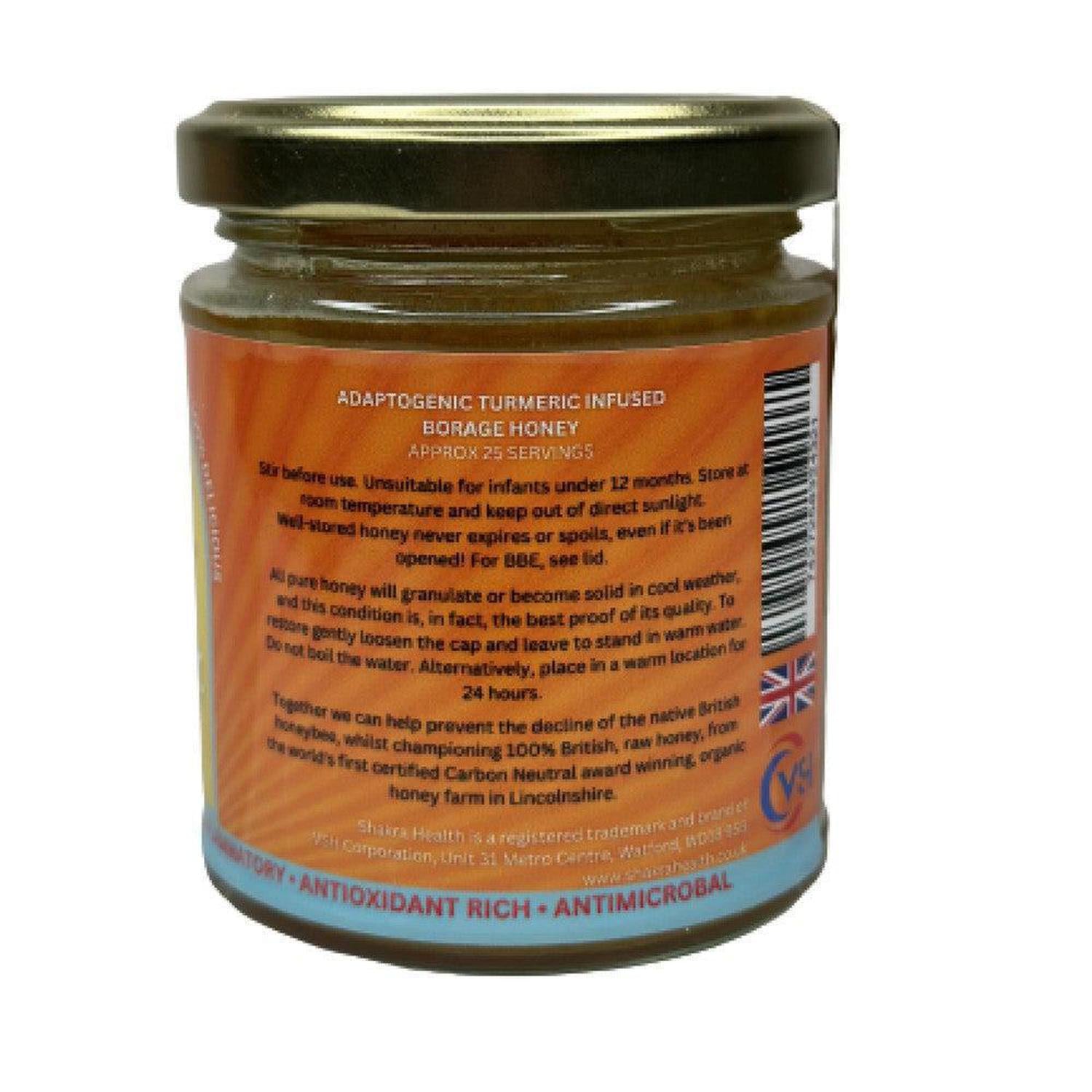 Turmeric Infused Borage Honey | Curcumin & Anti-Inflammatory - Organic Turmeric infused raw UK Borage Honey. Antioxidant-rich blend with Curcumin for natural anti-inflammatory & immune system support. Buy Now at Sacred Remedy