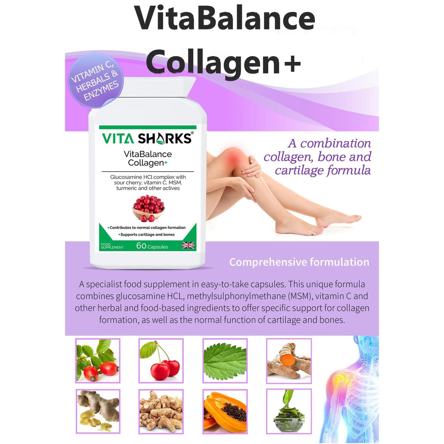 VitaBalance Collagen+ | Bone, Cartilage, Hair, Skin, Nails & Joint Support Supplement - VitaBalance Collagen+ is a health supplement for joint, collagen, bone, cartilage & an all-round flexibility support formula, which contains a special blend of food-based & herbal ingredients. Not many people think about nourishing their skeleton. Find out why you should. Buy Now at Sacred Remedy