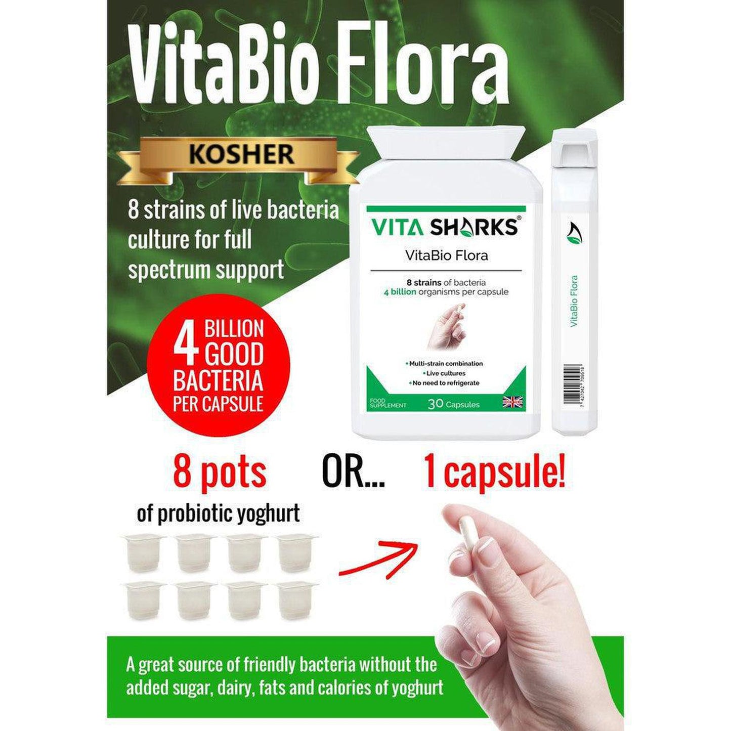 VitaBio Flora | Vegan Multi-Strain Probiotic. High Strength Natural Immune & Gut Support - A high-strength, multi-strain probiotic health supplement with 4 billion friendly bacteria per capsule. Specifically formulated for natural health practitioners who treat digestive and intestinal disorders. Ideal for use following antibiotics, travelling abroad and colonic hydrotherapy treatment. Buy Now at Sacred Remedy