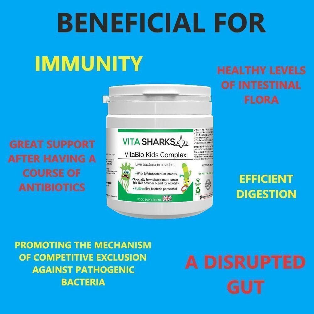 Buy VitaBio Kids Complex | Childrens Probiotic Supplement. Immune & Optimum Health Support - A probiotic health supplement for kids, suitable for babies & children of all ages. Designed to support healthy levels of intestinal flora after a course of antibiotics or following a digestive upset. It can also offer immunity support when returning to playgroups or pre-school and germs and viruses can be prevalent. at Sacred Remedy Online