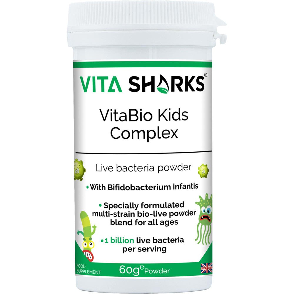 Buy VitaBio Kids Complex | Childrens Probiotic Supplement. Immune & Optimum Health Support - A probiotic health supplement for kids, suitable for babies & children of all ages. Designed to support healthy levels of intestinal flora after a course of antibiotics or following a digestive upset. It can also offer immunity support when returning to playgroups or pre-school and germs and viruses can be prevalent. at Sacred Remedy Online