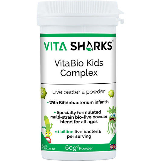 Buy VitaBio Kids Complex | Childrens Probiotic Supplement. Immune & Optimum Health Support - A probiotic health supplement for kids, suitable for babies & children of all ages. Designed to support healthy levels of intestinal flora after a course of antibiotics or following a digestive upset. It can also offer immunity support when returning to playgroups or pre-school and germs and viruses can be prevalent. at Sacred Remedy Online