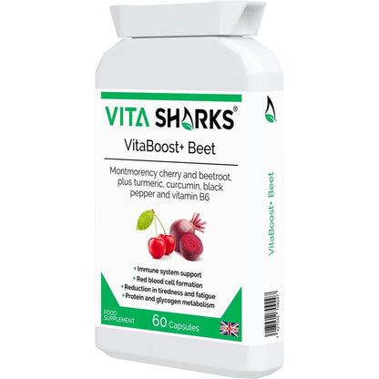 VitaBoost+ Beet | Montmorency Cherry & Beetroot Forrmula Antioxidant Supplement - A supplement high in bioavailable antioxidants (including anthocyanins) containing non-irritating iron; with black pepper increasing absorption and utilisation of the beneficial ingredients in the formula. Supporting the reduction of tiredness and fatigue, energy-yielding metabolism, immunity, red blood cell formation. Buy Now at Sacred Remedy