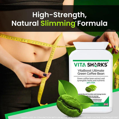 VitaBoost Ultimate Green Coffee Bean | Control Appetite & Cravings while Optimising Training - VitaBoost Green Coffee Bean: A high-strength 50% CGA supplement with Kelp & Chromium. UK-made. May support weight & balance sugar levels after meals. Buy Now at Sacred Remedy