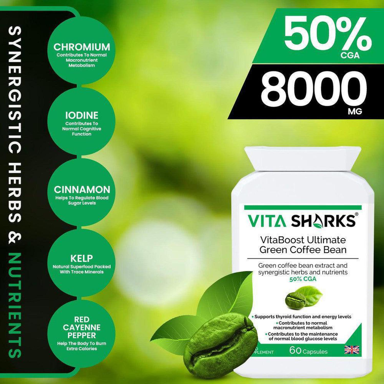 VitaBoost Ultimate Green Coffee Bean | Control Appetite & Cravings while Optimising Training - VitaBoost Green Coffee Bean: A high-strength 50% CGA supplement with Kelp & Chromium. UK-made. May support weight & balance sugar levels after meals. Buy Now at Sacred Remedy