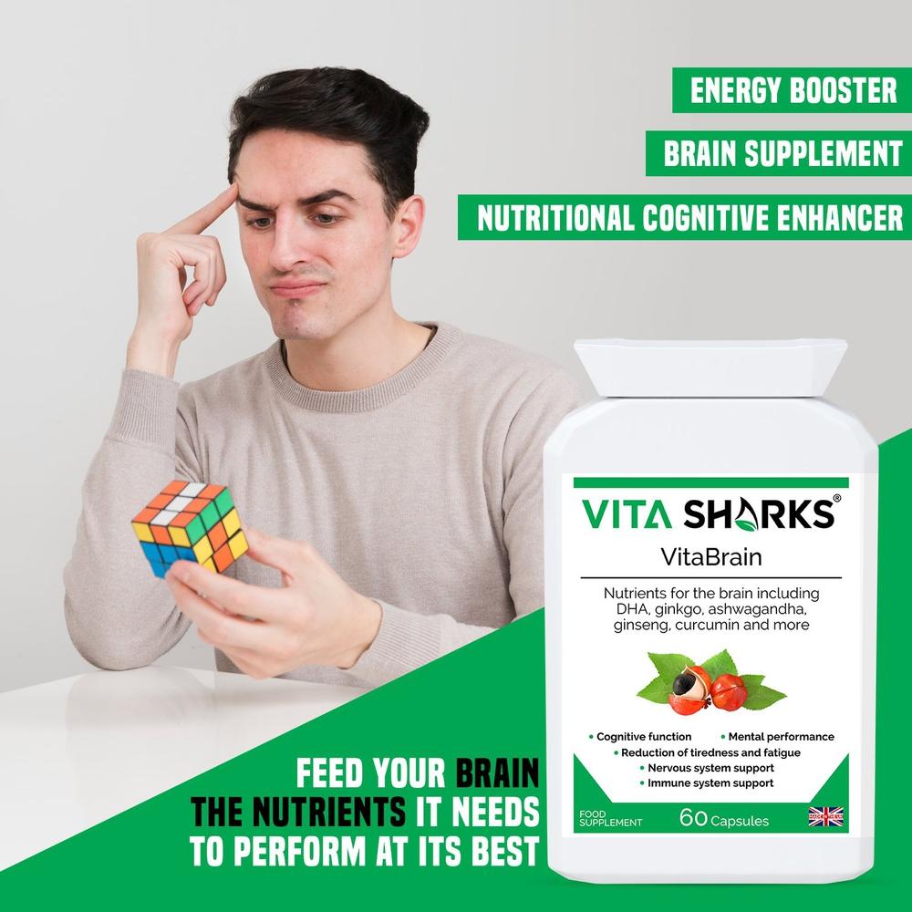 Buy VitaBrain Nootropic & Brain Food. Cognitive Enhancer for Concentration & Memory - A super-concentrated, powerful health supplement for the brain. A natural nootropic & nutritional cognitive enhancer, supporting focus, concentration, mental performance, memory recall & energy levels. Supports ability to think more clearly & provides valuable additional nutritional energy to your brain & body. at Sacred Remedy Online