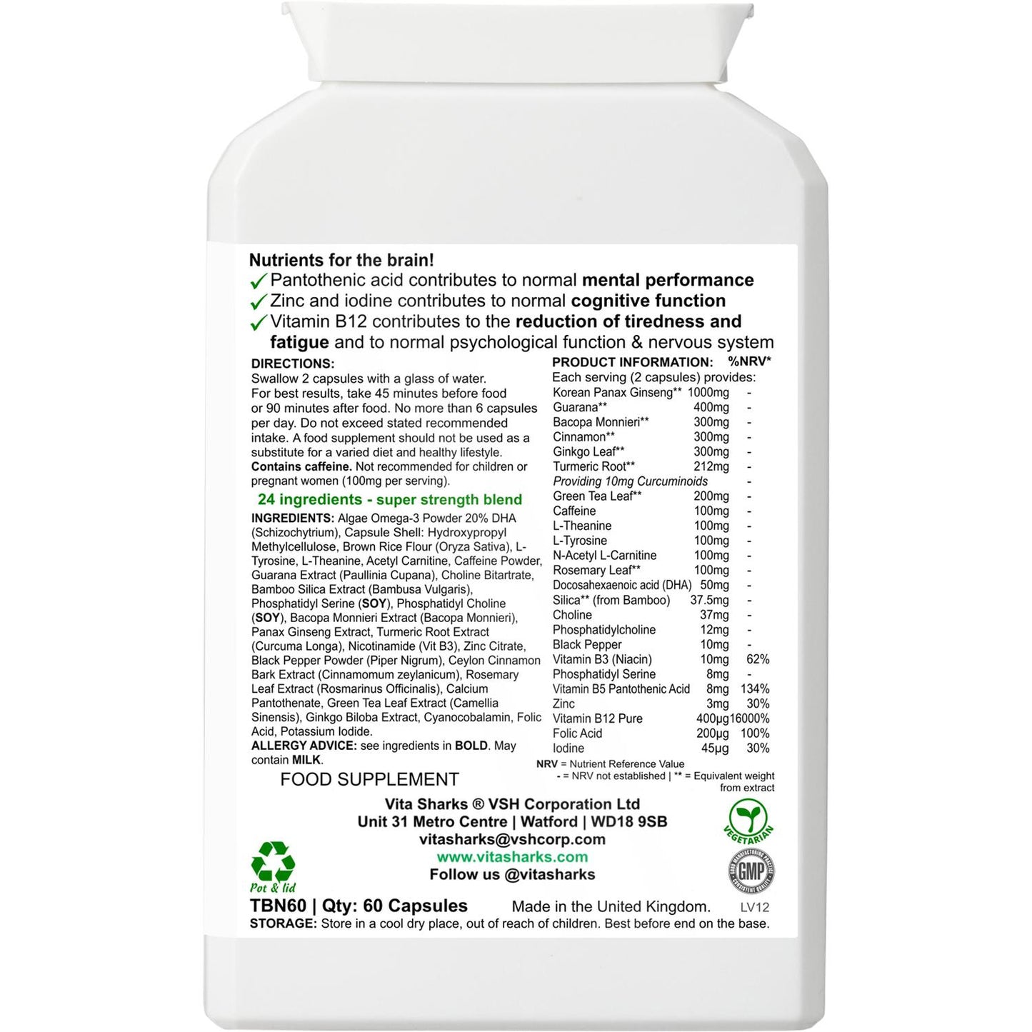 VitaBrain Nootropic & Brain Food. Cognitive Enhancer for Concentration & Memory - A super-concentrated, powerful health supplement for the brain. A natural nootropic & nutritional cognitive enhancer, supporting focus, concentration, mental performance, memory recall & energy levels. Supports ability to think more clearly & provides valuable additional nutritional energy to your brain & body. Buy Now at Sacred Remedy