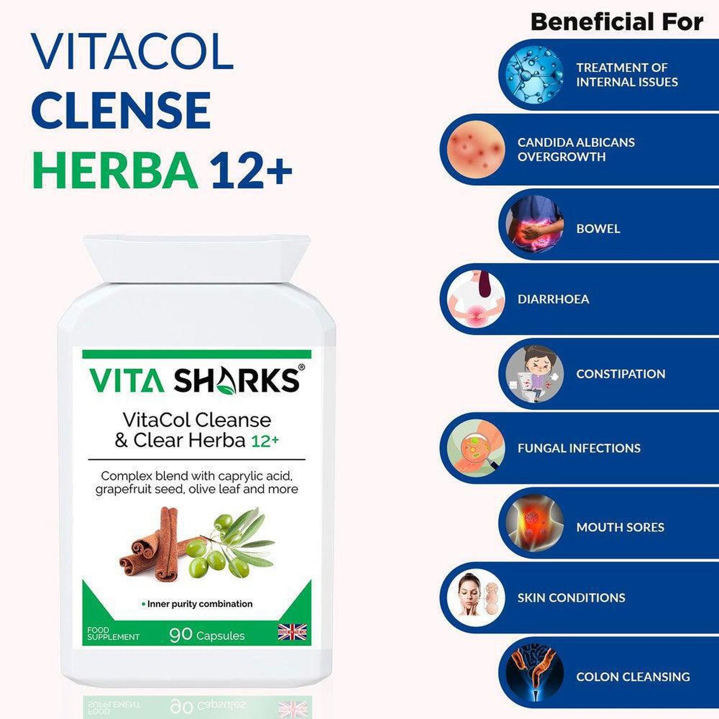 VitaCol Clense Herba 12+ | Gastrointestinal Cleanse & Detox Support - VitaCol Clense Herba 12+ is a broad-spectrum gastrointestinal cleanse & detox supplement, to support a balanced lower digestive tract & protect against internal parasites, worms & other harmful micro-organisms. It contains a range of tried and tested herbs and concentrated foods to support digestive tract health. Buy Now at Sacred Remedy