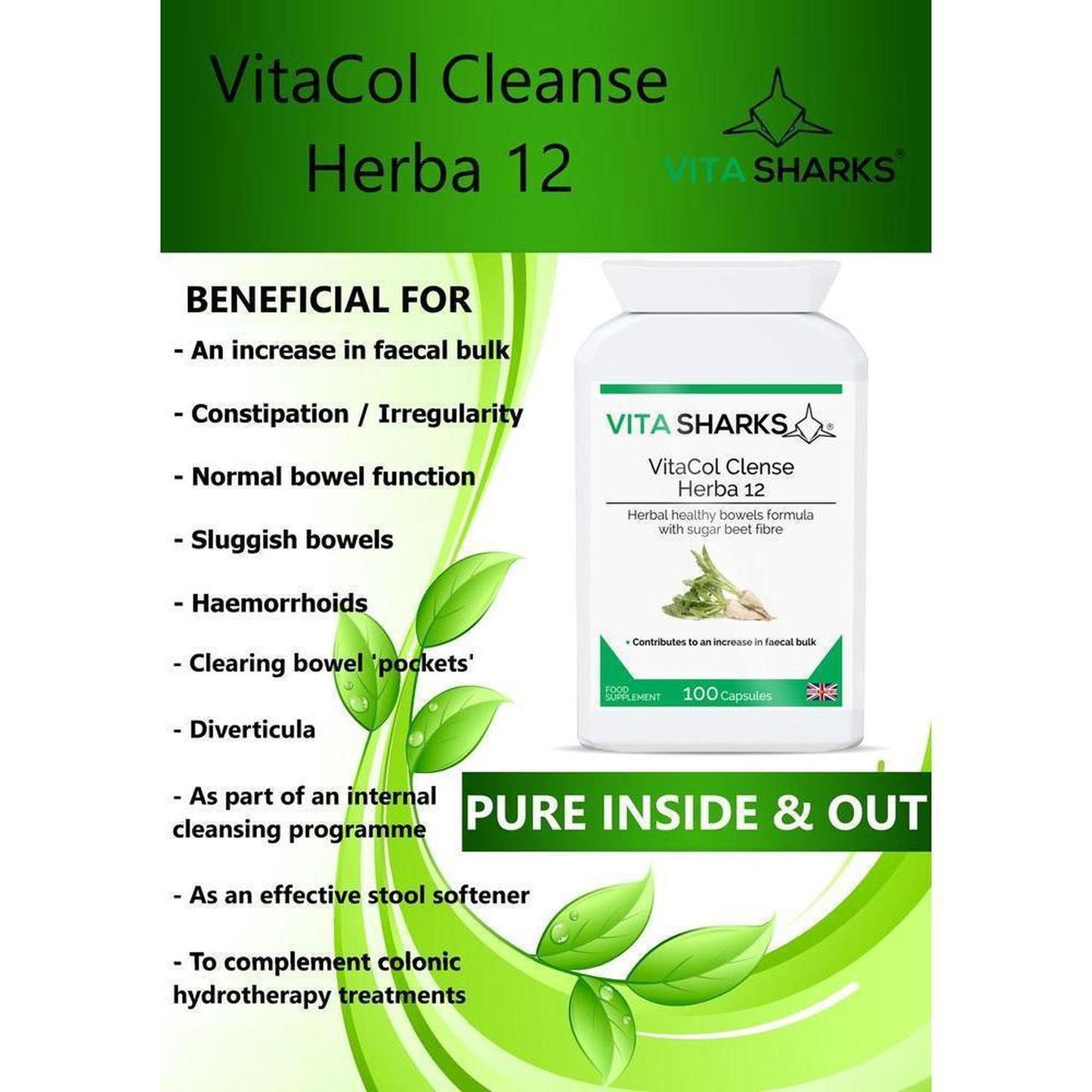 VitaCol Cleanse Herba 12 | Potent Herbal Colon Cleanser. Soften Stool & Expel Intestinal Mucus - Popular with colonic hydrotherapists, VitaCol Cleanse Herba 12 contains a range of active herbal ingredients specifically selected to contribute to an increase in faecal bulk & normal bowel function. They also act to gently cleanse, stimulate and tone the bowel wall, supporting a move towards unassisted bowel movements. Buy Now at Sacred Remedy