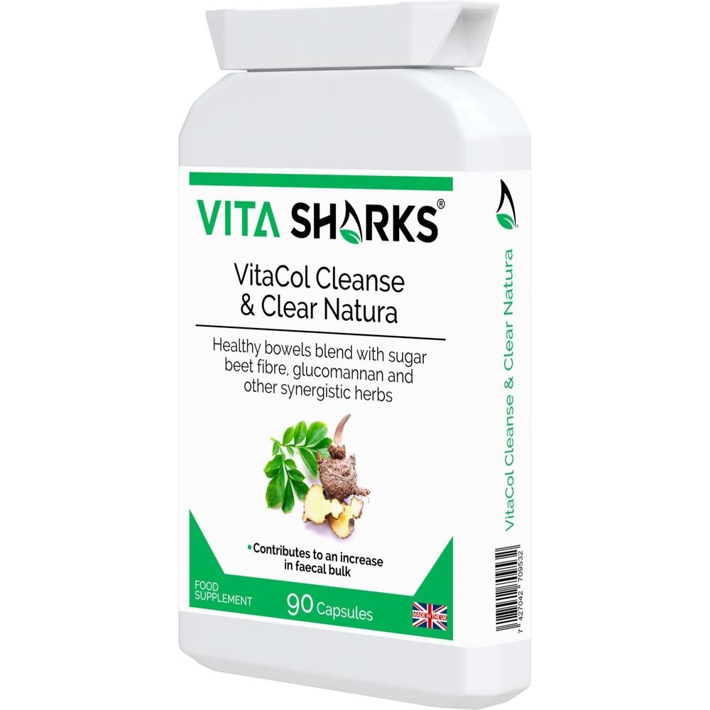 Buy VitaCol Cleanse & Clear Natura | Fast Acting, High Strength Colon Cleanser - A fast-acting colon cleanser, designed for the chronically constipated in need of strong treatment for a blocked bowel. Purgatives have been combined with carminatives to prevent griping. A tried and tested combination of active ingredients known as the ultimate herbal laxative. Sugar beet fibre has also been added to the formula, to offer specific support for an increase in faecal bulk and normal bowel function. at Sacred Reme