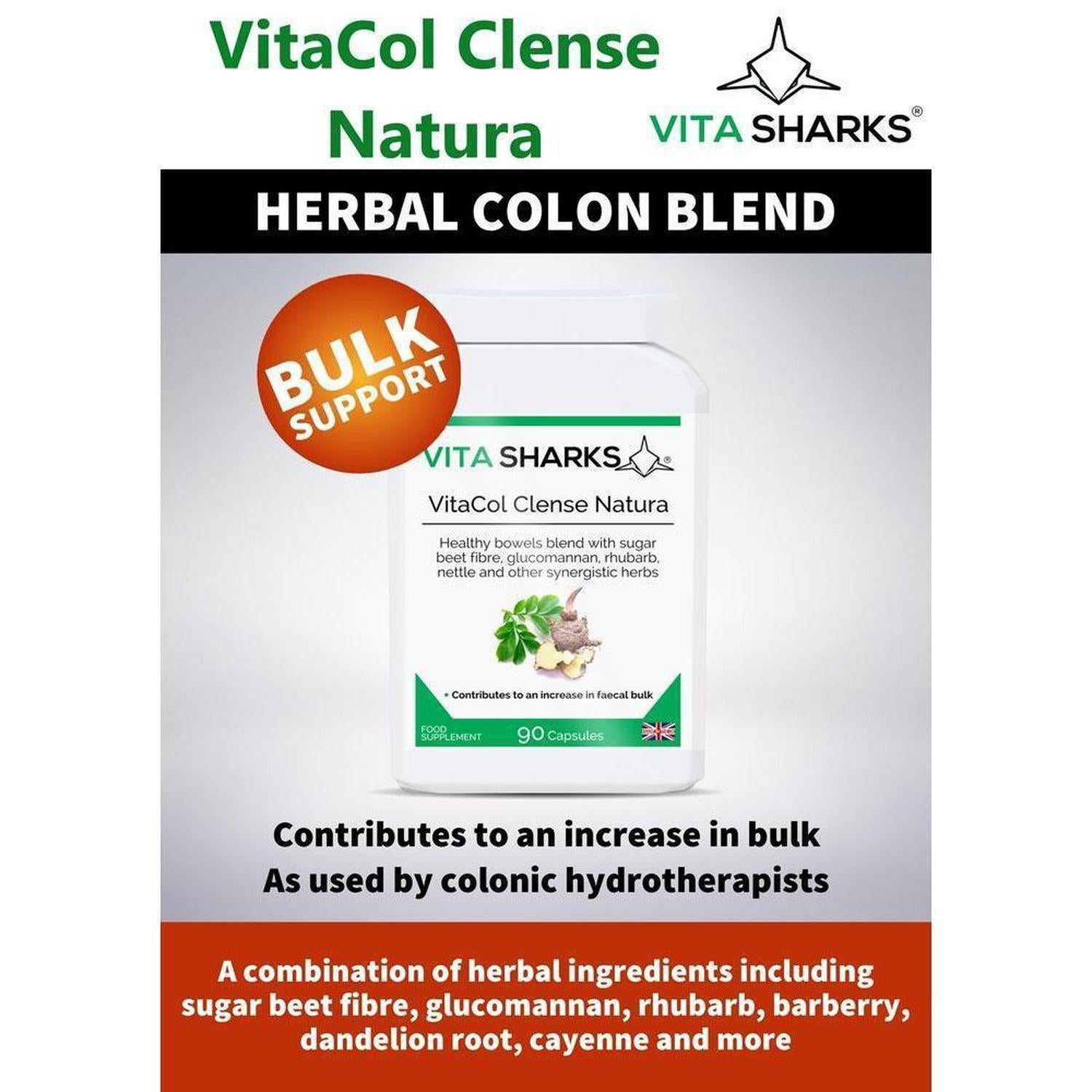 VitaCol Cleanse & Clear Natura | Fast Acting, High Strength Colon Cleanser - A fast-acting colon cleanser, designed for the chronically constipated in need of strong treatment for a blocked bowel. Purgatives have been combined with carminatives to prevent griping. A tried and tested combination of active ingredients known as the ultimate herbal laxative. Sugar beet fibre has also been added to the formula, to offer specific support for an increase in faecal bulk and normal bowel function. Buy Now at Sacred 