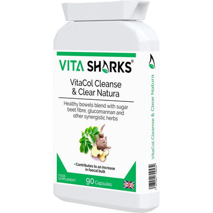 VitaCol Cleanse & Clear Natura | Fast Acting, High Strength Colon Cleanser - A fast-acting colon cleanser, designed for the chronically constipated in need of strong treatment for a blocked bowel. Purgatives have been combined with carminatives to prevent griping. A tried and tested combination of active ingredients known as the ultimate herbal laxative. Sugar beet fibre has also been added to the formula, to offer specific support for an increase in faecal bulk and normal bowel function. Buy Now at Sacred 