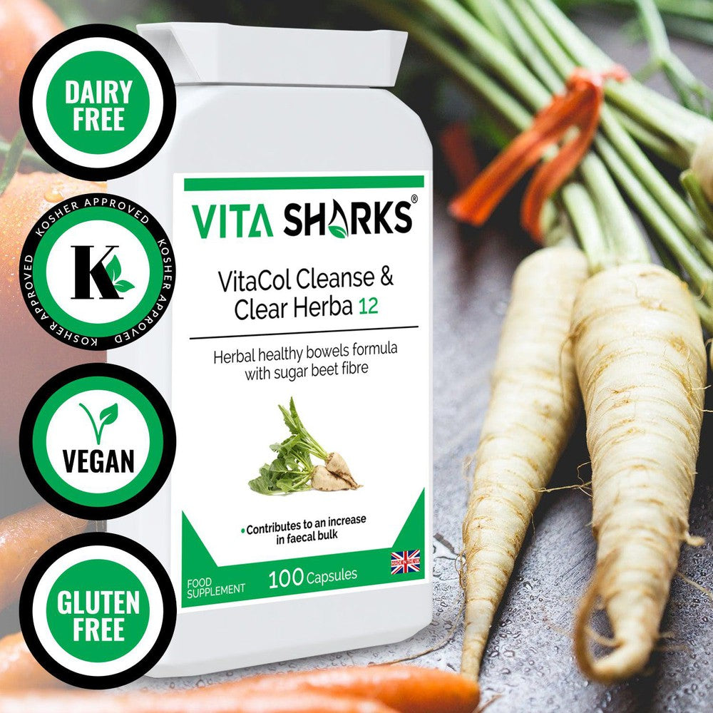 Buy VitaCol Cleanse Herba 12 | Potent Herbal Colon Cleanser. Soften Stool & Expel Intestinal Mucus - Popular with colonic hydrotherapists, VitaCol Cleanse Herba 12 contains a range of active herbal ingredients specifically selected to contribute to an increase in faecal bulk & normal bowel function. They also act to gently cleanse, stimulate and tone the bowel wall, supporting a move towards unassisted bowel movements. at Sacred Remedy Online