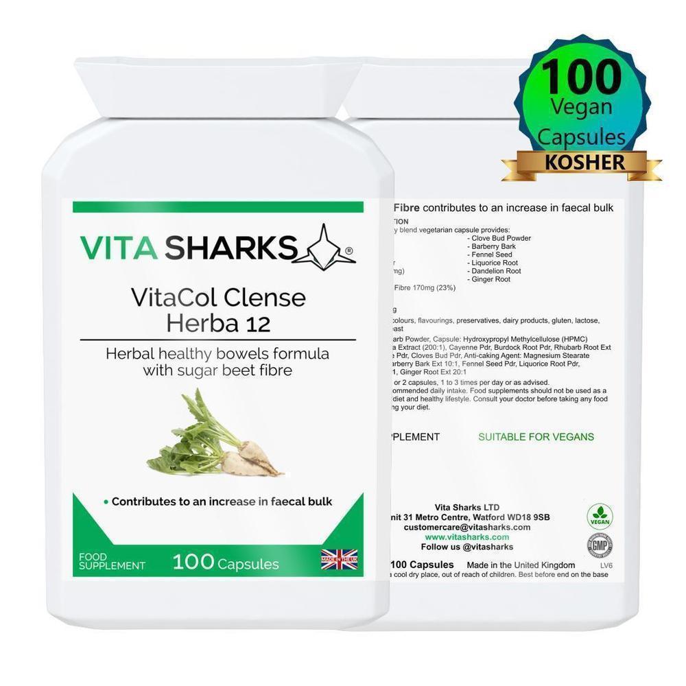 Buy VitaCol Cleanse Herba 12 | Potent Herbal Colon Cleanser. Soften Stool & Expel Intestinal Mucus - Popular with colonic hydrotherapists, VitaCol Cleanse Herba 12 contains a range of active herbal ingredients specifically selected to contribute to an increase in faecal bulk & normal bowel function. They also act to gently cleanse, stimulate and tone the bowel wall, supporting a move towards unassisted bowel movements. at Sacred Remedy Online