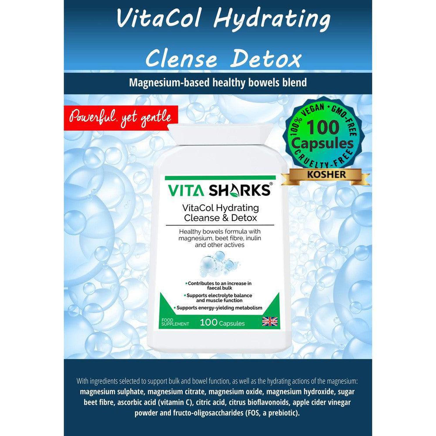 VitaCol Hydrating Clense & Detox | Magnesium Bowel Hydrating, Electrolyte Formula - A powerful yet gentle, non-habit forming colon formula. Contains nutrients selected to help increase faecal bulk and support normal bowel function Buy Now at Sacred Remedy