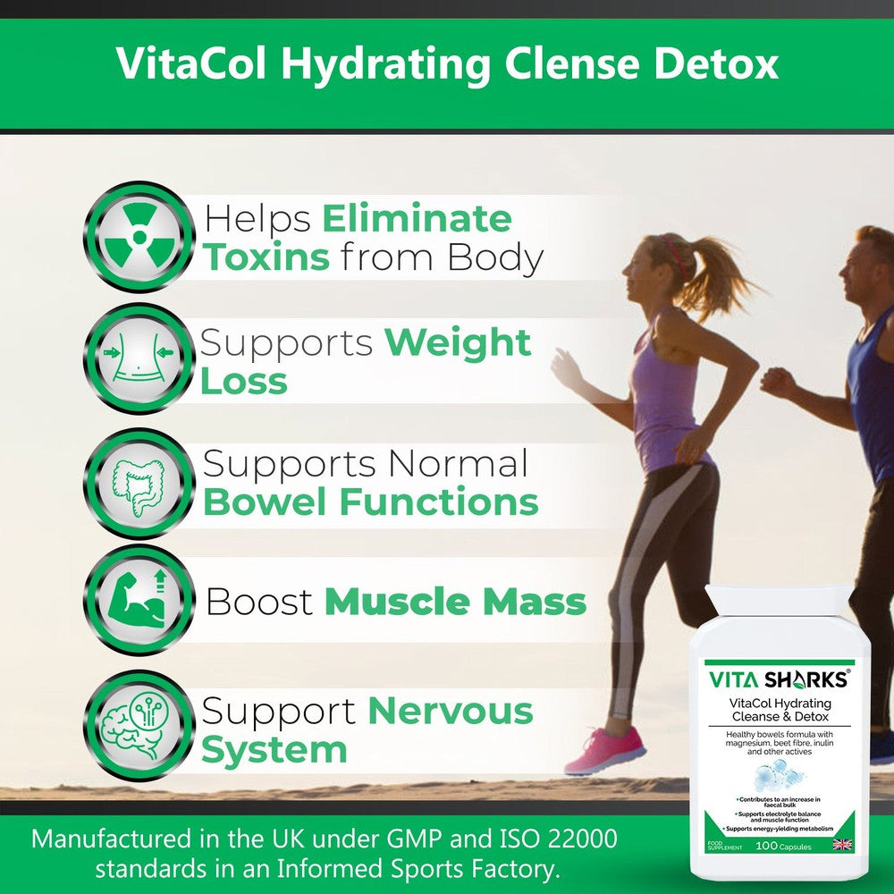 Buy VitaCol Hydrating Clense & Detox | Magnesium Bowel Hydrating, Electrolyte Formula - A powerful, yet gentle, non-habit forming health supplement colonics formula, with nutrients specifically selected to contribute to an increase in faecal bulk and normal bowel function. at Sacred Remedy Online