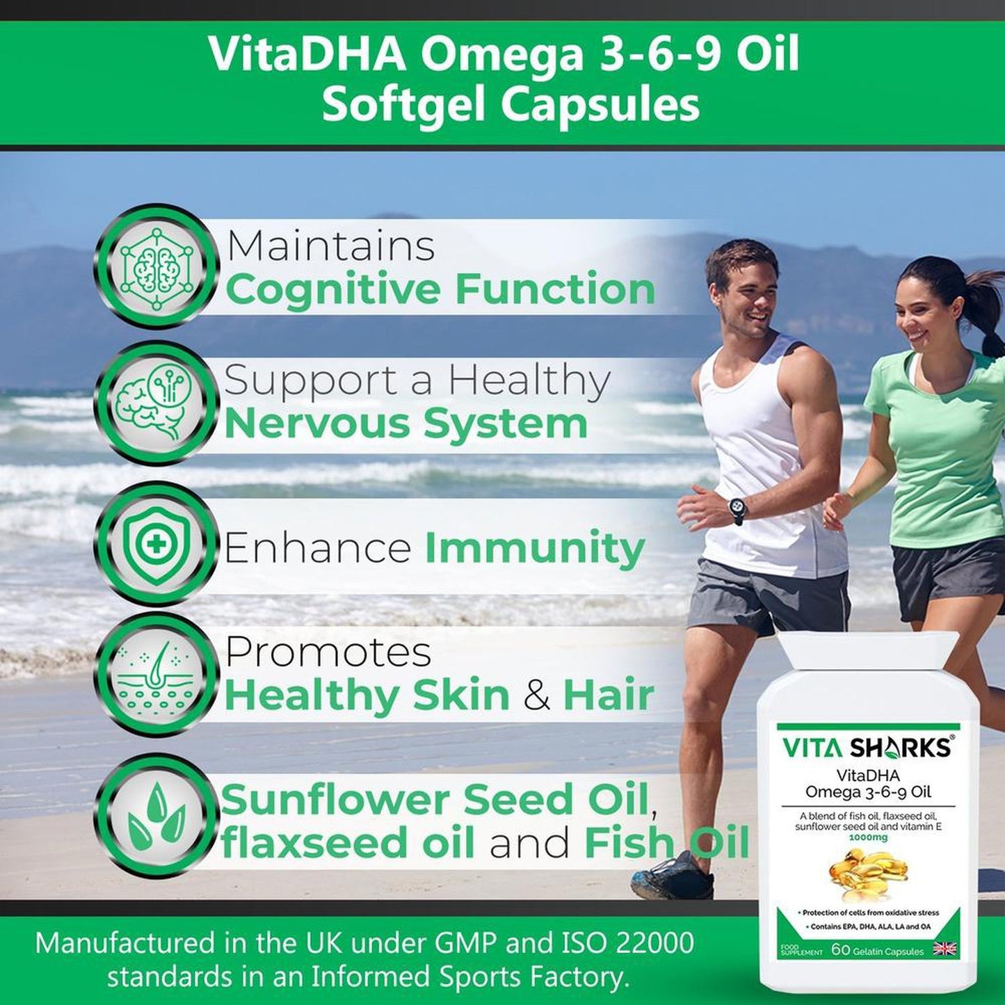 Buy VitaDHA Omega 3-6-9 Oil | 1000mg Potent EPA, Rich in DHA & Vitamin E - Discover VitaDHA Omega 3-6-9 Fish Oil Concentrate, a supplement rich in EPA & DHA. Experience the benefits of this natural fish oil formula, containing essential fatty acids and vitamin E. at Sacred Remedy Online