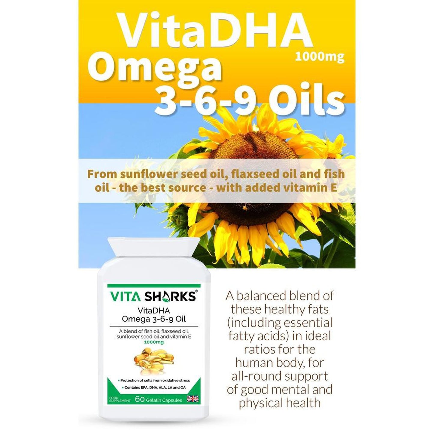 Buy VitaDHA Omega 3-6-9 Oil | 1000mg Potent EPA, Rich in DHA & Vitamin E - Discover VitaDHA Omega 3-6-9 Fish Oil Concentrate, a supplement rich in EPA & DHA. Experience the benefits of this natural fish oil formula, containing essential fatty acids and vitamin E. at Sacred Remedy Online