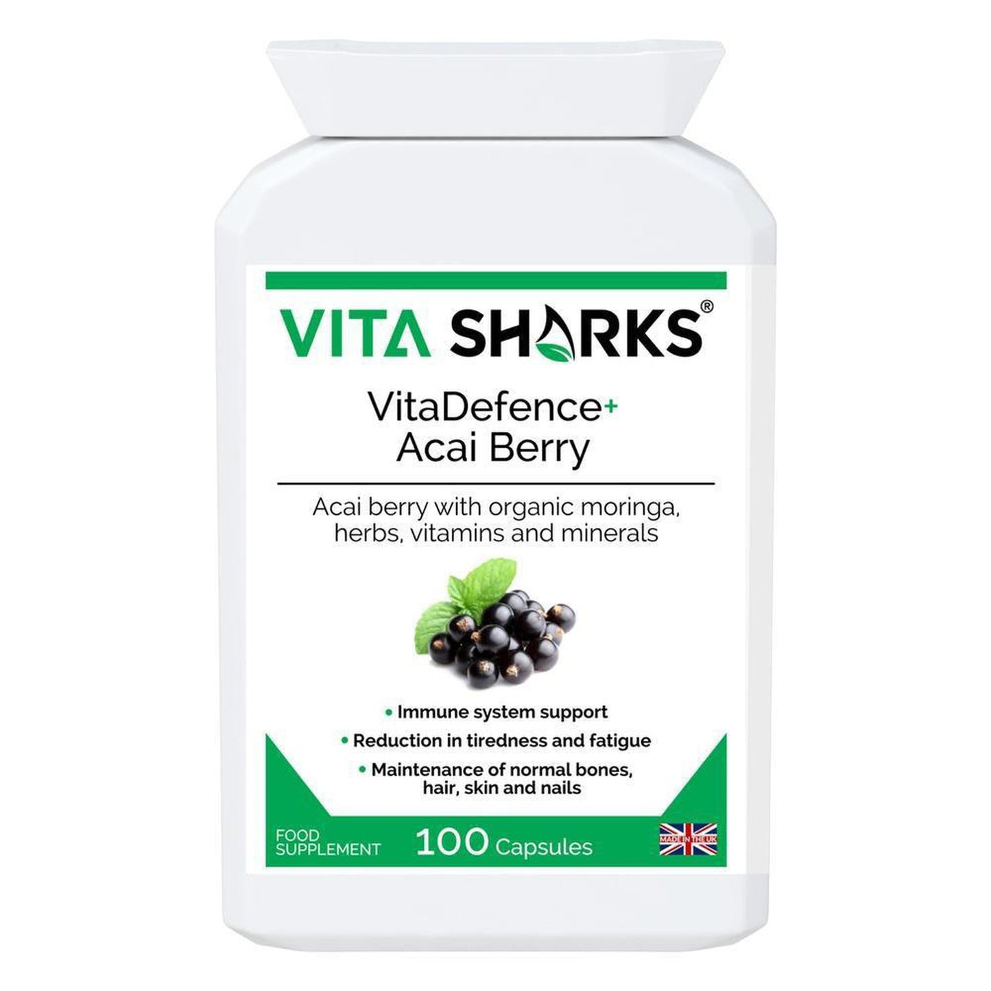 Buy VitaDefence+ Brazilian Acai Berry | Potent Antioxidant & Immune Support Supplement - Rich in Vitamins, Minerals, Phyto-Nutrients & Polyphenols; all-round support for energy, immunity, health and vitality. Protection against free radical damage, support for Bones, Skin, hair and nails. Beneficial for; Weight loss Inflammation, Blood sugar levels, Cholesterol levels & Protection against premature ageing. at Sacred Remedy Online