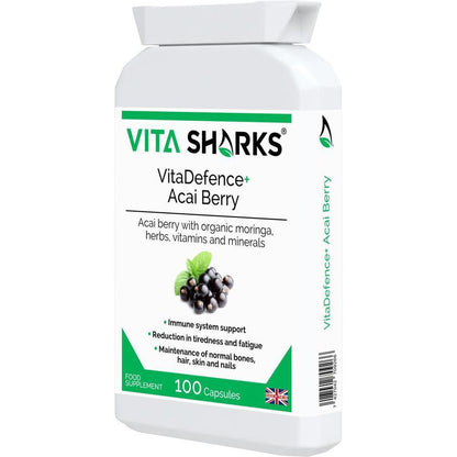 VitaDefence+ Brazilian Acai Berry | Potent Antioxidant & Immune Support Supplement - Rich in Vitamins, Minerals, Phyto-Nutrients & Polyphenols; all-round support for energy, immunity, health and vitality. Protection against free radical damage, support for Bones, Skin, hair and nails. Beneficial for; Weight loss Inflammation, Blood sugar levels, Cholesterol levels & Protection against premature ageing. Buy Now at Sacred Remedy