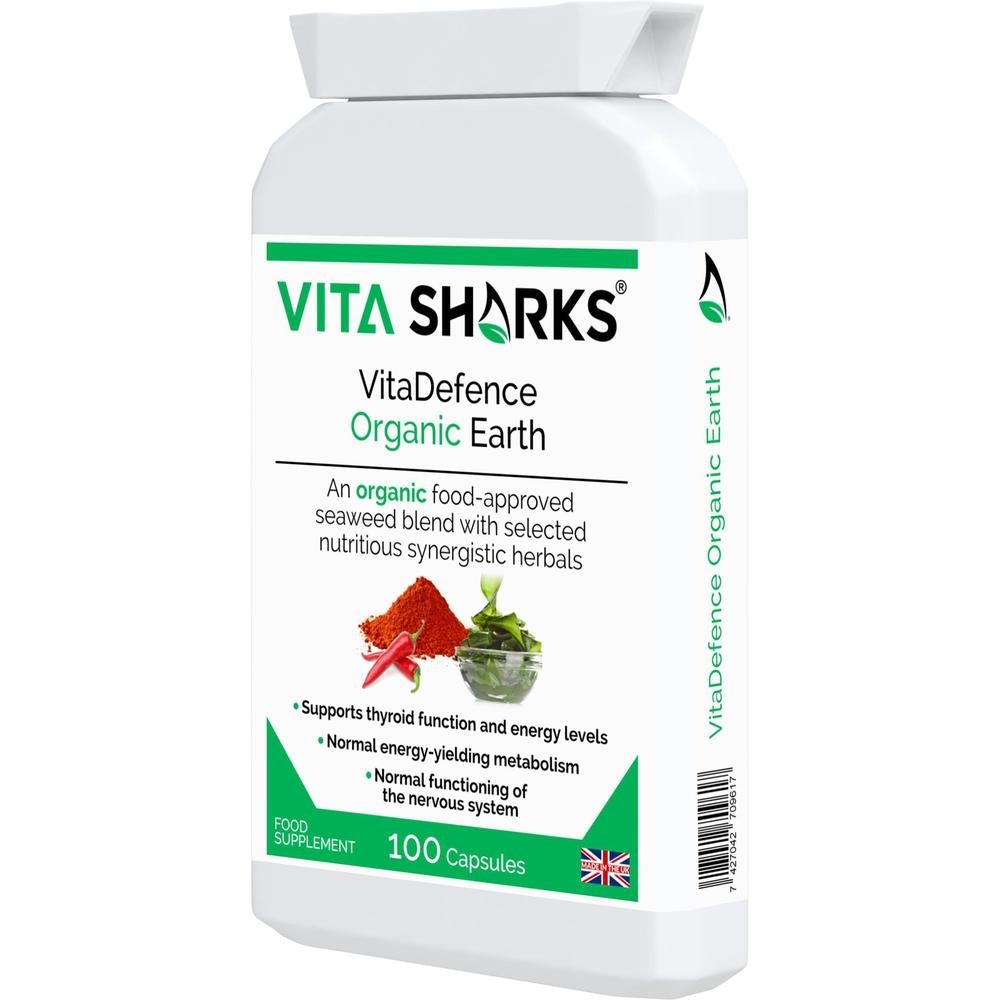 Buy VitaDefence Organic Earth | Organic, Iodine Rich, Alkalising & Detox Supplement - A powerful all-in-one alkalising, cleansing, detoxification and daily nourishment formula, which combines the best of nutrient-dense foods from both the sea and Earth’s soil. This food supplement is iodine-rich and high in a broad spectrum of protective nutrients, including antioxidants, phyto-chemicals, polyphenols, enzymes, amino acids, vitamins and minerals. at Sacred Remedy Online