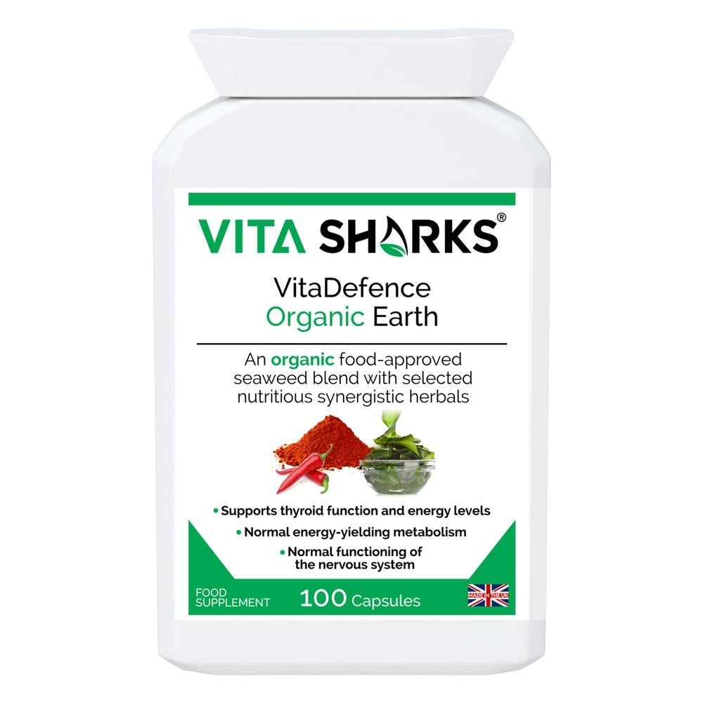 Buy VitaDefence Organic Earth | Organic, Iodine Rich, Alkalising & Detox Supplement - A powerful all-in-one alkalising, cleansing, detoxification and daily nourishment formula, which combines the best of nutrient-dense foods from both the sea and Earth’s soil. This food supplement is iodine-rich and high in a broad spectrum of protective nutrients, including antioxidants, phyto-chemicals, polyphenols, enzymes, amino acids, vitamins and minerals. at Sacred Remedy Online