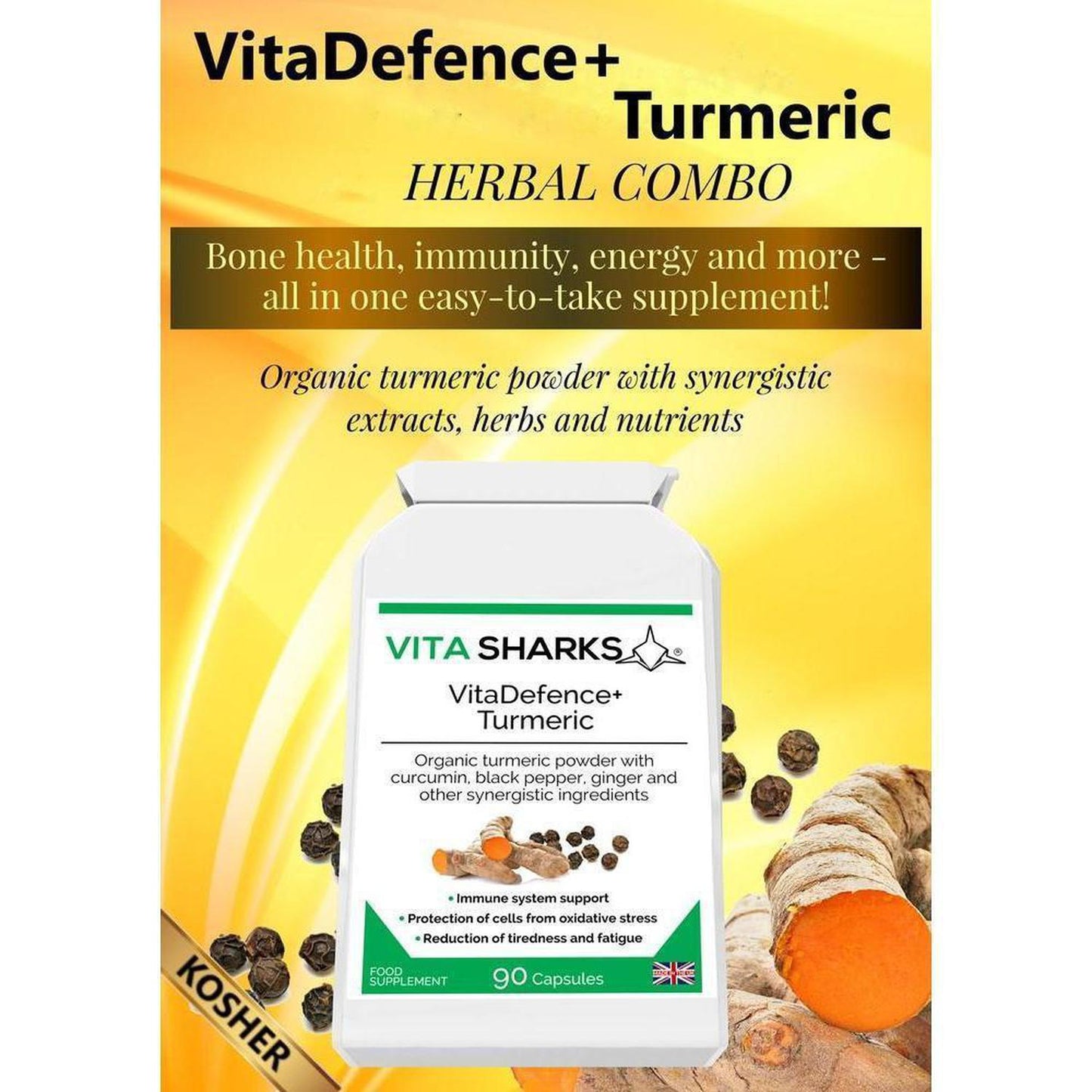 VitaDefence+ Turmeric | Anti-Inflammatory, Immunity & Energy Support Supplement - Turmeric root powder supplements have been long used by Ayurvedic medicine as a basic "heal all" and anti-inflammatory. The benefits of turmeric and its active ingredients (including curcuminoids) have recently been recognised in the Western world after much TV, magazine and radio coverage. Buy Now at Sacred Remedy