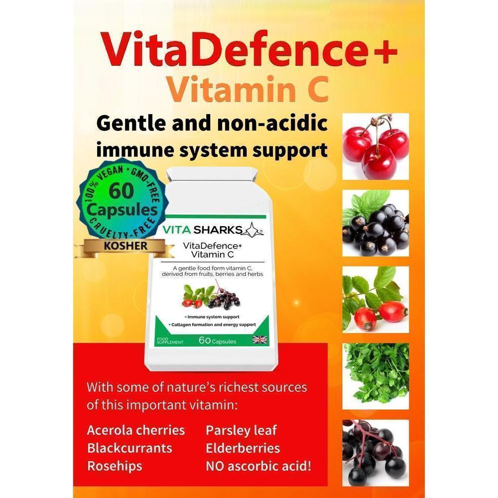 Buy VitaDefence+ Vitamin C | Non Acidic, Food Form Vitamin C Health Supplement - Packed with antioxidants, vitamins, minerals, bioflavonoids, pectins, essential oils, lycopene, carotenoids, plant sterols, catechins, polyphenolics and many other phyto-nutrients, this vitamin C health supplement is gentle and non-acidic. Ideal for long-term usage. at Sacred Remedy Online