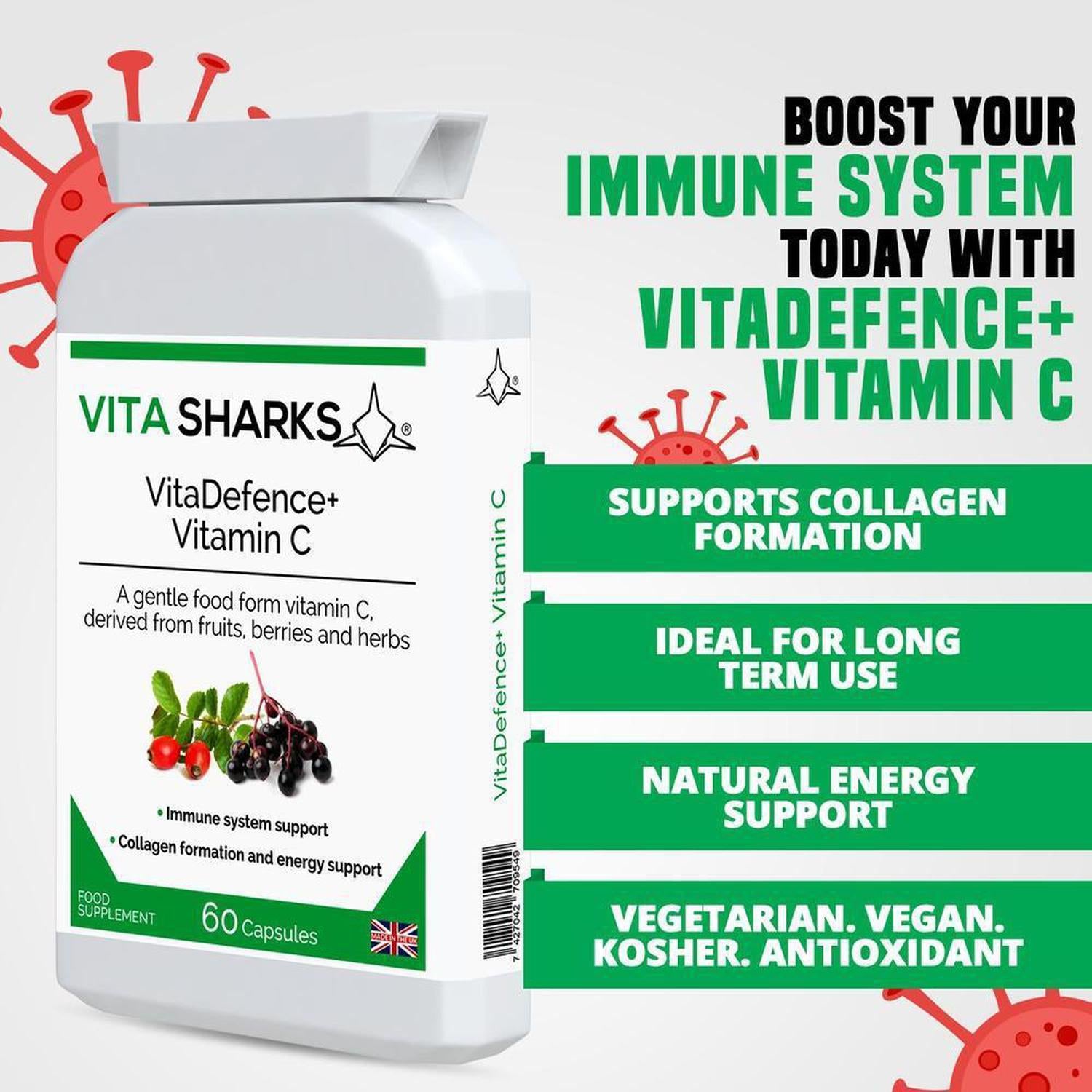 VitaDefence+ Vitamin C | Non Acidic, Food Form Vitamin C Health Supplement - Packed with antioxidants, vitamins, minerals, bioflavonoids, pectins, essential oils, lycopene, carotenoids, plant sterols, catechins, polyphenolics and many other phyto-nutrients, this vitamin C health supplement is gentle and non-acidic. Ideal for long-term usage. Buy Now at Sacred Remedy