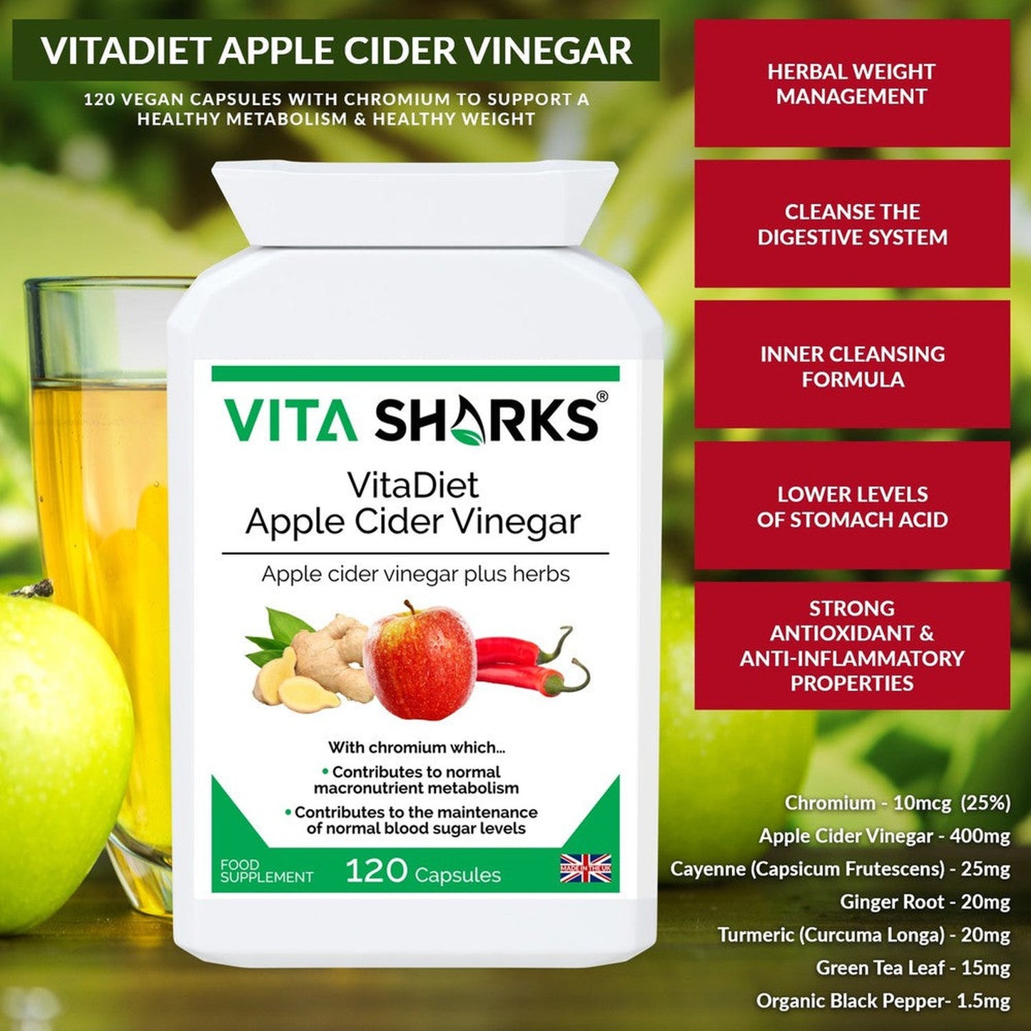 VitaDiet Apple Cider Vinegar Capsules | Combination Weight Loss & Digestion Formula - Constipation can leave you feeling bloated and heavy, while eliminating waste obviously leaves you feeling lighter. Adding apple cider vinegar to your daily (and particularly morning) routine, can help to get sluggish bowels moving and promote regularity, helping to cleanse the digestive system ready for a new day. This is because apple cider vinegar is a source of pectin, a type of soluble fibre which is found in apples. 