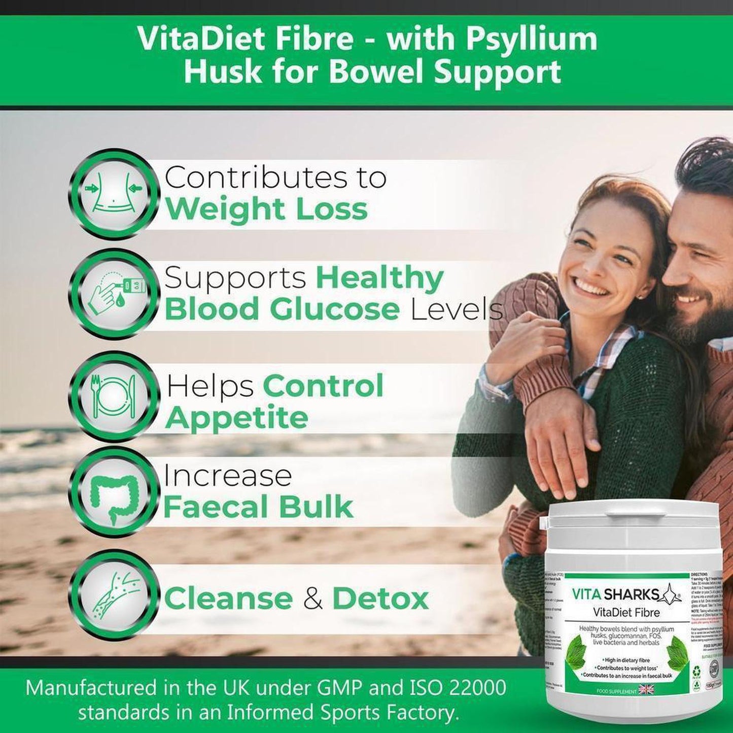 VitaDiet Fibre | High Dietary Fibre Based Colon Cleanser. Bulk & Weight Loss Blend - An all-in-one dietary fibre based colon cleanser, detoxification & weight loss health supplement with a special combination of psyllium husks, glucommanan, sugar beet fibre, L-Glutamine, prebiotics, probiotics, gut-soothing herbs and stevia leaf extract. Ideal for long-term use as a bowel cleanser and detoxifier. Buy Now at Sacred Remedy