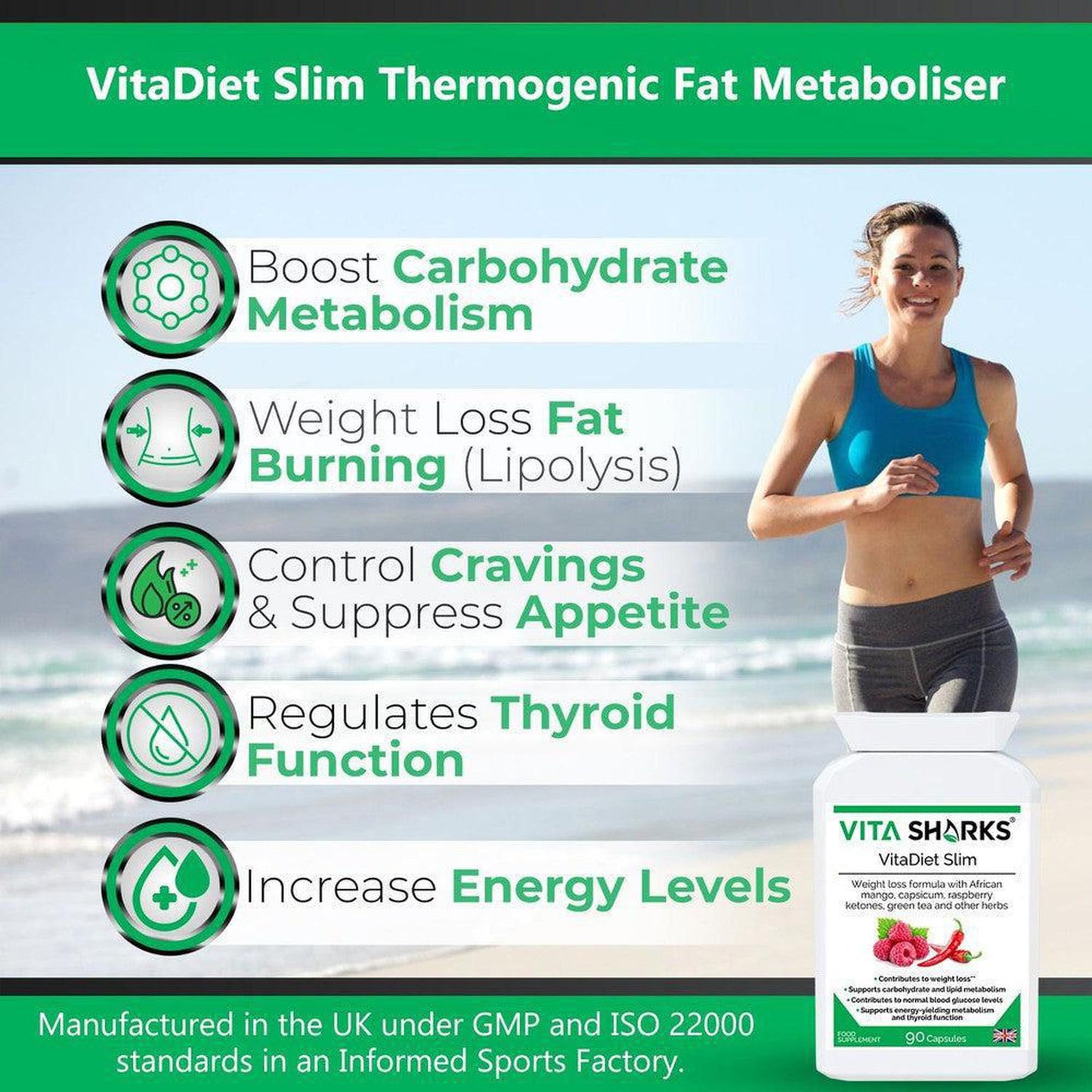 VitaDiet Slim | Thermogenic Metaboliser & Fat Burner to Support Effective Weight Loss - A thermogenic fat metaboliser & herbal weight management health supplement, supporting the body's natural fat burning processes, along with the feeling of fullness, energy levels, thyroid function, carbohydrate, lipid and fatty acid metabolism, stable blood sugar levels & other vital aspects of effective weight loss. Buy Now at Sacred Remedy