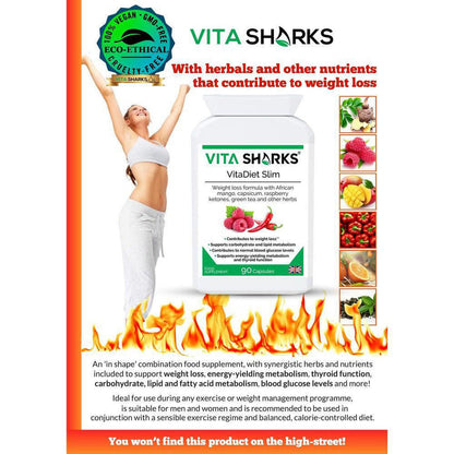 VitaDiet Slim | Thermogenic Metaboliser & Fat Burner to Support Effective Weight Loss - A thermogenic fat metaboliser & herbal weight management health supplement, supporting the body's natural fat burning processes, along with the feeling of fullness, energy levels, thyroid function, carbohydrate, lipid and fatty acid metabolism, stable blood sugar levels & other vital aspects of effective weight loss. Buy Now at Sacred Remedy