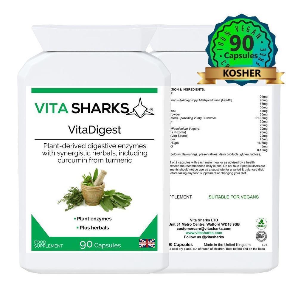 Buy VitaDigest | High Strength Plant Digestive Enzymes. Immunity, Health & Vitamin Support - A high-strength health supplement which combines a broad spectrum range of plant-derived digestive enzymes with carminative, anti-spasmodic and gut-soothing herbs. A unique blend to aid the digestive system naturally and healthily. at Sacred Remedy Online