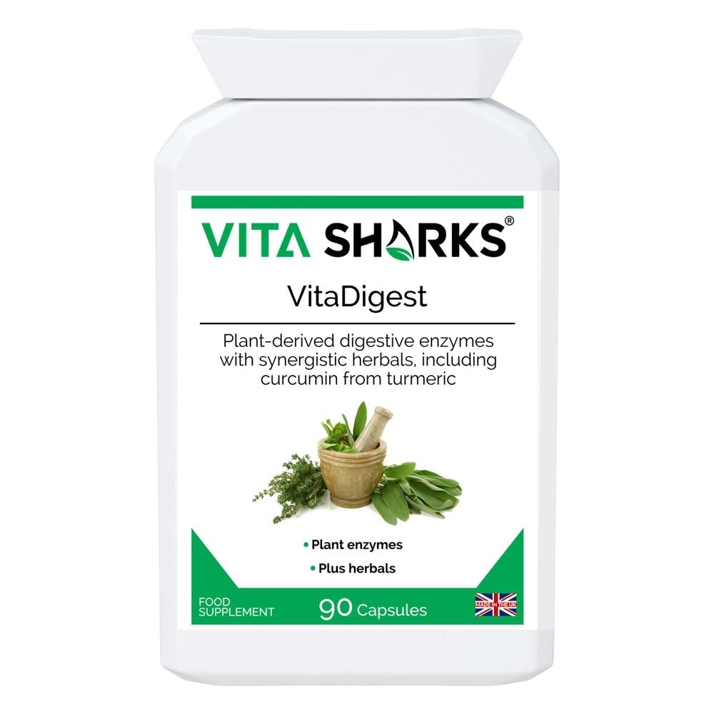 Buy VitaDigest | High Strength Plant Digestive Enzymes. Immunity, Health & Vitamin Support - A high-strength health supplement which combines a broad spectrum range of plant-derived digestive enzymes with carminative, anti-spasmodic and gut-soothing herbs. A unique blend to aid the digestive system naturally and healthily. at Sacred Remedy Online