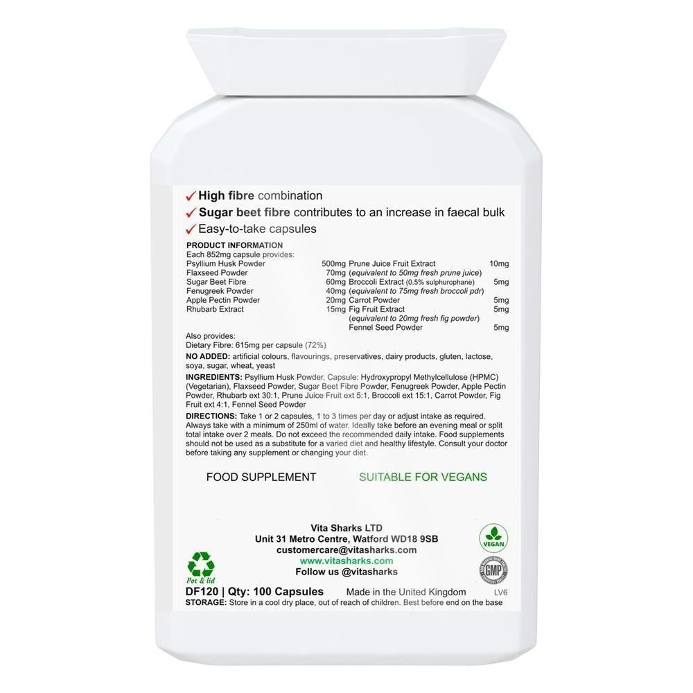 Buy VitaDigest Fibre | Multi-Fibre Nutritional Complex to Increase Faecal Bulk & Soften Stools - A multi-fibre blend, providing 513mg of dietary fibre per capsule. The high-quality fibre is derived from psyllium husk, flaxseed, sugar beet, prune juice, fig fruit, rhubarb, pectin and other naturally high-fibre foods and herbs. at Sacred Remedy Online