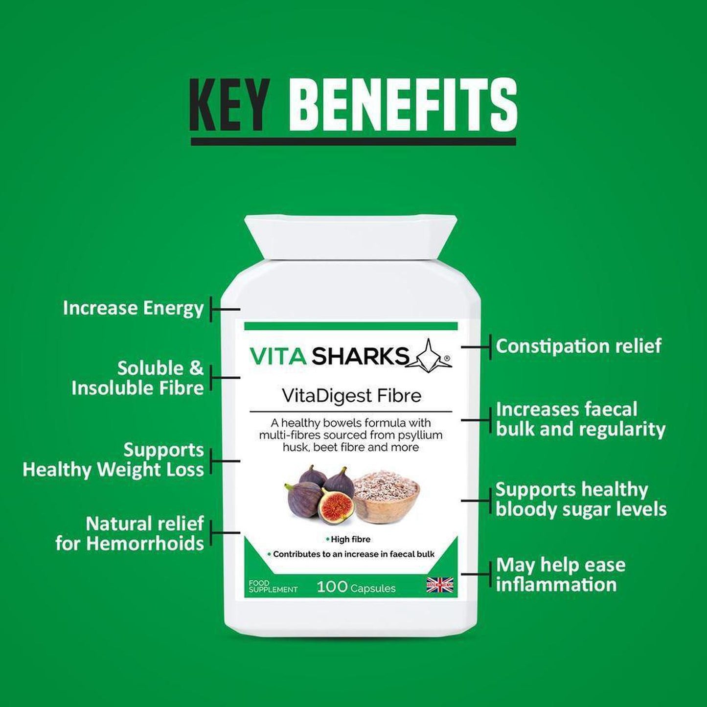 VitaDigest Fibre | Multi-Fibre Nutritional Complex to Increase Faecal Bulk & Soften Stools - A multi-fibre blend, providing 513mg of dietary fibre per capsule. The high-quality fibre is derived from psyllium husk, flaxseed, sugar beet, prune juice, fig fruit, rhubarb, pectin and other naturally high-fibre foods and herbs. Buy Now at Sacred Remedy