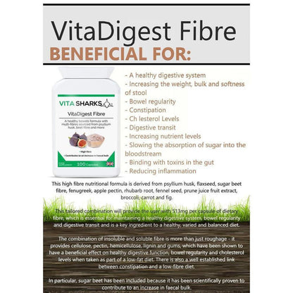 VitaDigest Fibre | Multi-Fibre Nutritional Complex to Increase Faecal Bulk & Soften Stools - A multi-fibre blend, providing 513mg of dietary fibre per capsule. The high-quality fibre is derived from psyllium husk, flaxseed, sugar beet, prune juice, fig fruit, rhubarb, pectin and other naturally high-fibre foods and herbs. Buy Now at Sacred Remedy