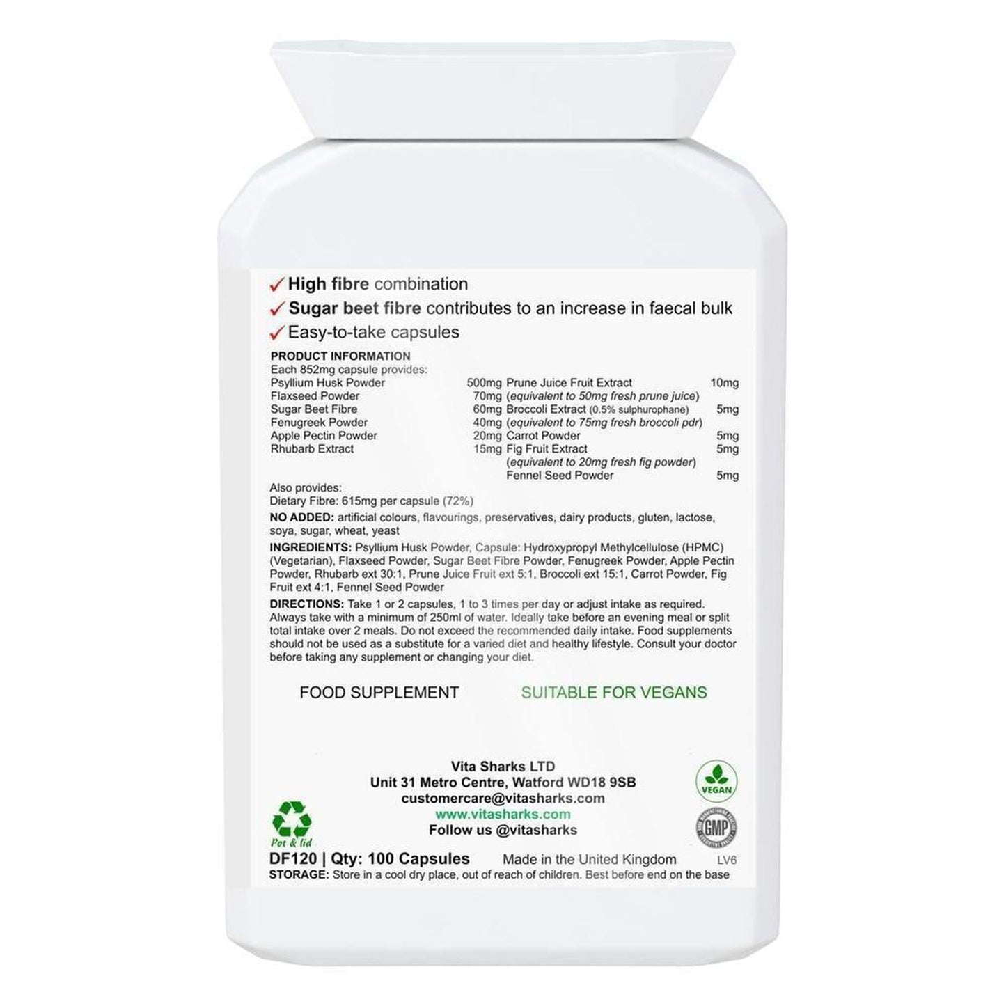 VitaDigest Fibre | Multi-Fibre Nutritional Complex to Increase Faecal Bulk & Soften Stools - A multi-fibre blend, providing 513mg of dietary fibre per capsule. The high-quality fibre is derived from psyllium husk, flaxseed, sugar beet, prune juice, fig fruit, rhubarb, pectin and other naturally high-fibre foods and herbs. Buy Now at Sacred Remedy