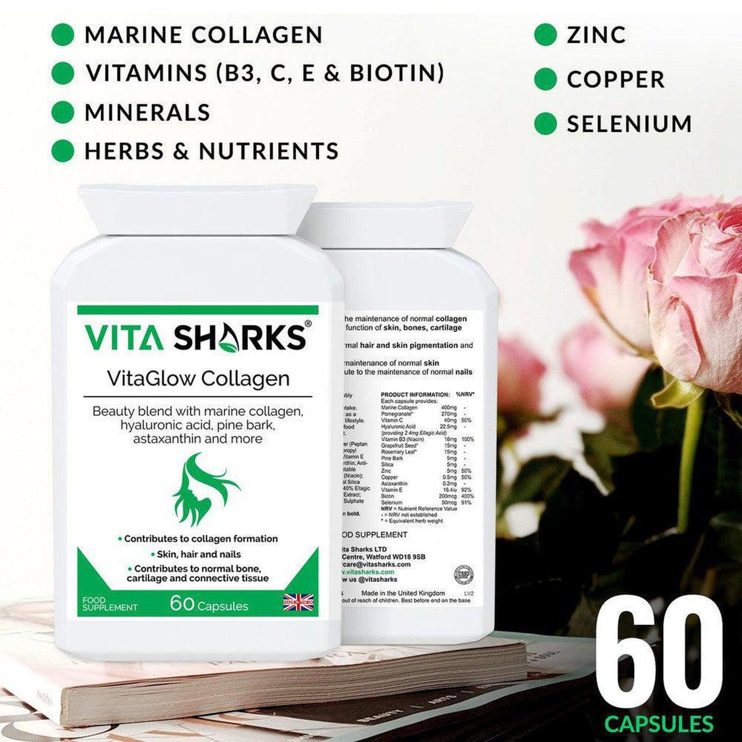 VitaGlow Collagen | High Quality Marine Collagen with Hyaluronic Acid Supplement - This health supplement is more than just collagen. It contains a tailored combination of marine collagen, as well as a clever vitamin, mineral, herbal and nutrient complex that is designed to work from within to help protect the body on a cellular level against ageing and oxidative stress. Buy Now at Sacred Remedy