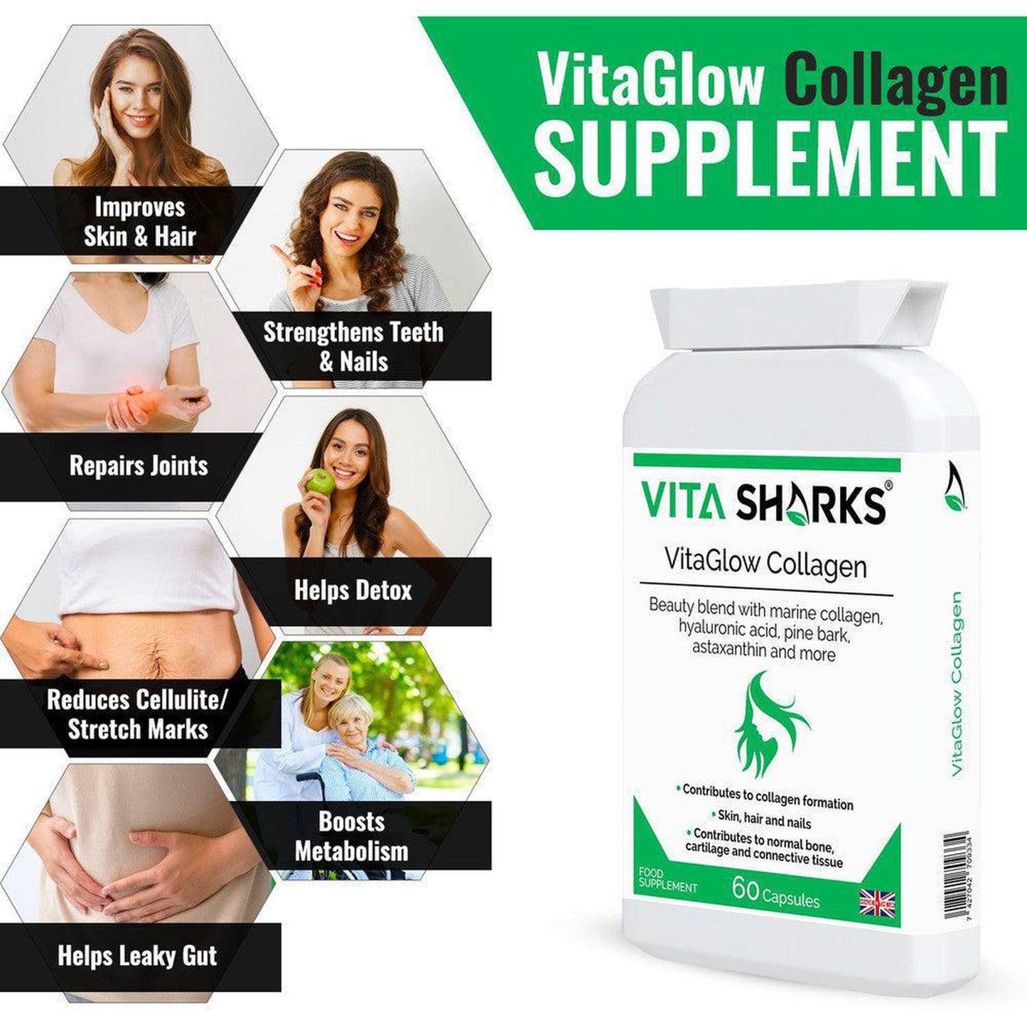 VitaGlow Collagen | High Quality Marine Collagen with Hyaluronic Acid Supplement - This health supplement is more than just collagen. It contains a tailored combination of marine collagen, as well as a clever vitamin, mineral, herbal and nutrient complex that is designed to work from within to help protect the body on a cellular level against ageing and oxidative stress. Buy Now at Sacred Remedy