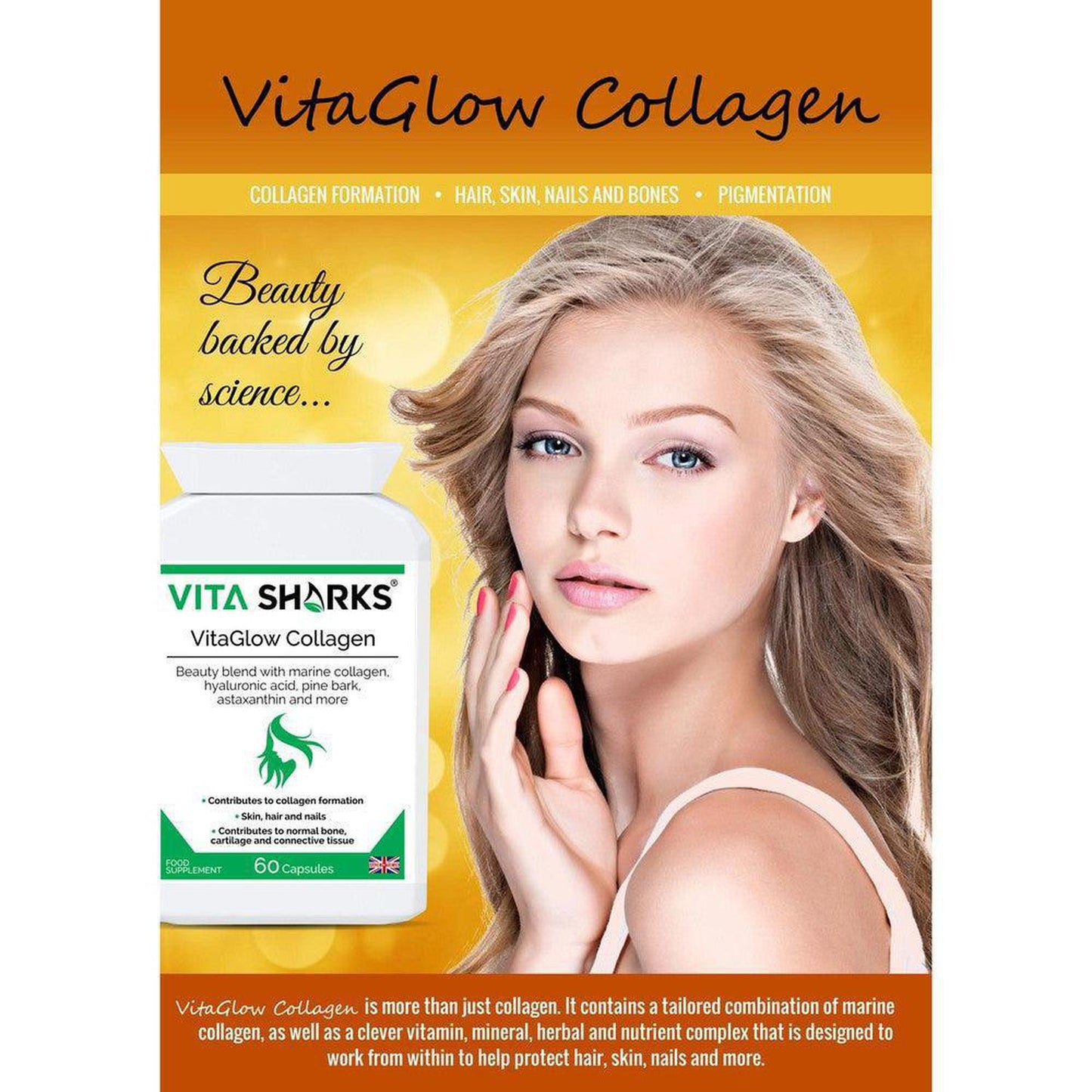 VitaGlow Collagen | High Quality Marine Collagen with Hyaluronic Acid Supplement - This health supplement is more than just collagen. It contains a tailored combination of marine collagen, as well as a clever vitamin, mineral, herbal and nutrient complex that is designed to work from within to help protect the body on a cellular level against ageing and oxidative stress. Buy Now at Sacred Remedy