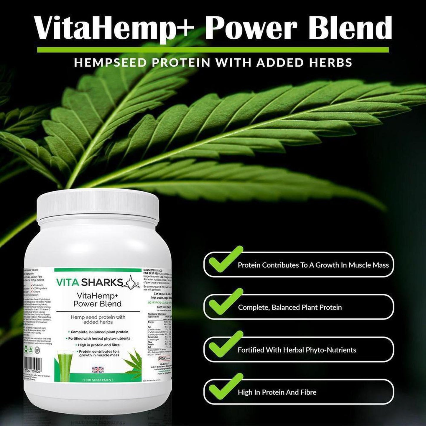 VitaHemp+ Power Blend | Healthy Colon, Hemp Seed Plant Protein Supplement - A balanced & natural protein from hemp seed, as well as a range of phyto-nutrients from nutritious superfoods & herbs. High in dietary fibre, beneficial for a healthy colon. It beats single-ingredient protein powders hands-down! Buy Now at Sacred Remedy