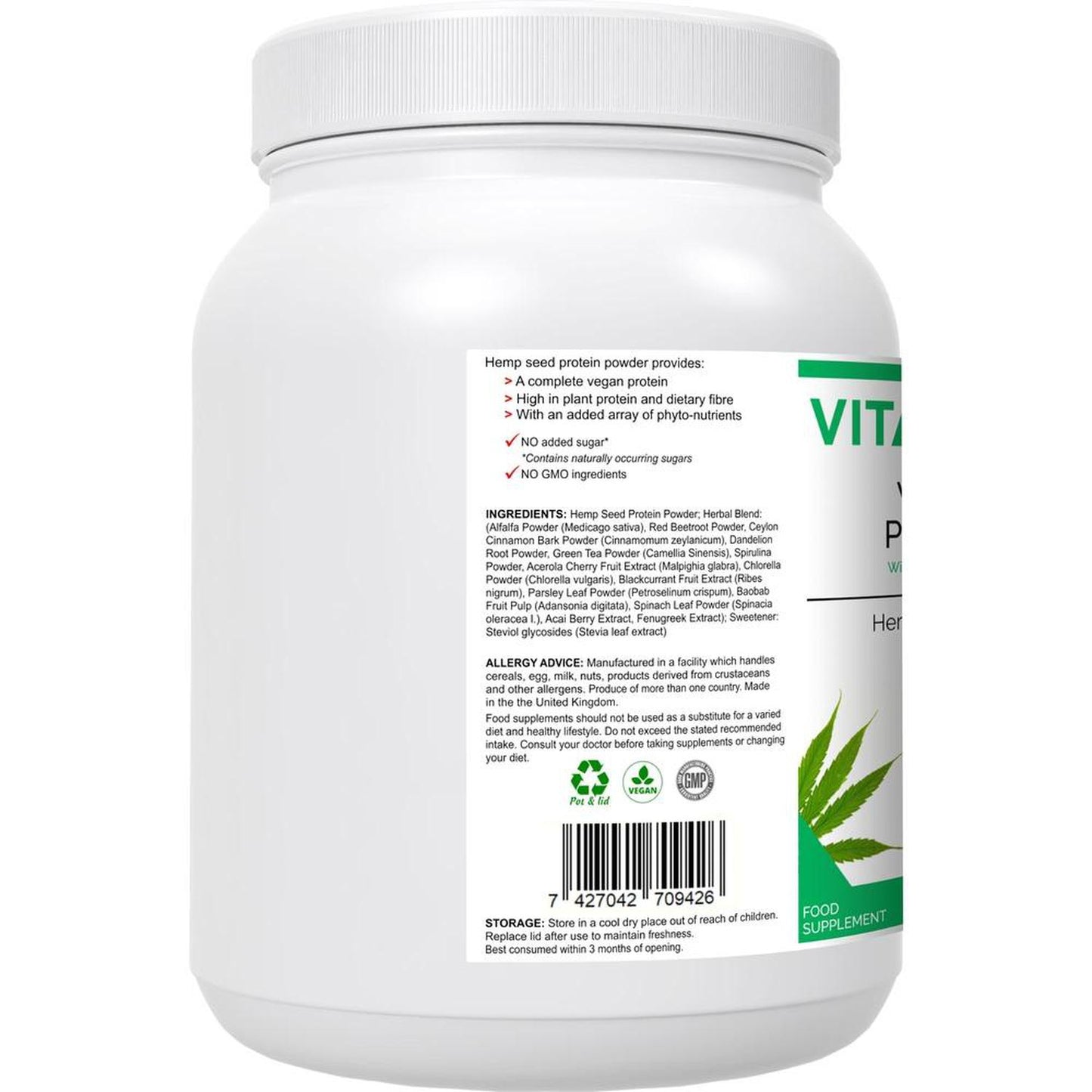 VitaHemp+ Power Blend | Healthy Colon, Hemp Seed Plant Protein Supplement - A balanced & natural protein from hemp seed, as well as a range of phyto-nutrients from nutritious superfoods & herbs. High in dietary fibre, beneficial for a healthy colon. It beats single-ingredient protein powders hands-down! Buy Now at Sacred Remedy