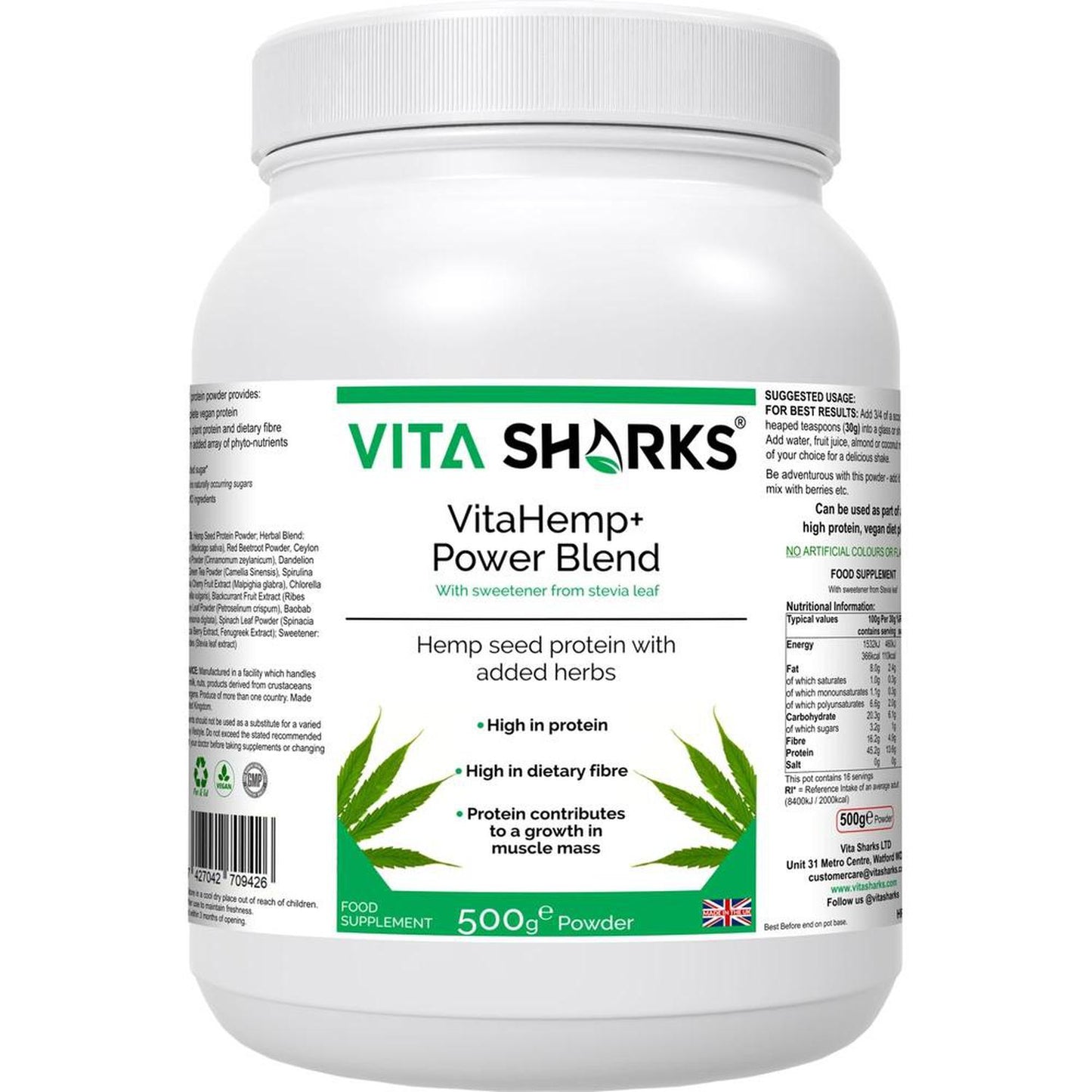 VitaHemp+ Power Blend | Healthy Colon, Hemp Seed Plant Protein Supplement - A balanced & natural protein from hemp seed, as well as a range of phyto-nutrients from nutritious superfoods & herbs. High in dietary fibre, beneficial for a healthy colon. It beats single-ingredient protein powders hands-down! Buy Now at Sacred Remedy