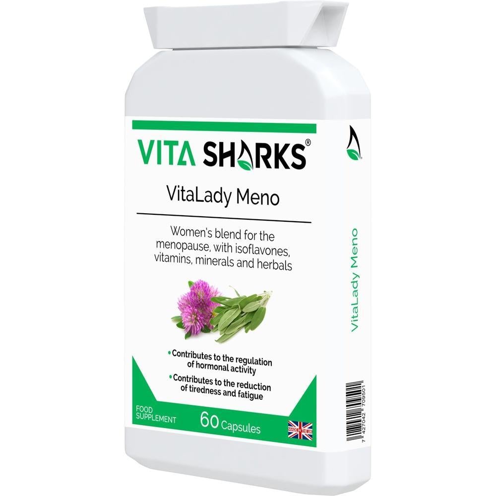 Buy VitaLady Meno | Support for PMS, Perimenopause, Menopause & Uncomfortable Cycles - Monthly cycles & the menopause is no fun. Try our natural menopause support to help you feel wonderful. A traditional combination formula, designed to help gently relieve discomfort. May help improve the frequency / intensity of hot flashes and disrupted sleep at night. All natural & plant-based ingredients. at Sacred Remedy Online