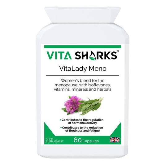 Buy VitaLady Meno | Support for PMS, Perimenopause, Menopause & Uncomfortable Cycles - Monthly cycles & the menopause is no fun. Try our natural menopause support to help you feel wonderful. A traditional combination formula, designed to help gently relieve discomfort. May help improve the frequency / intensity of hot flashes and disrupted sleep at night. All natural & plant-based ingredients. at Sacred Remedy Online